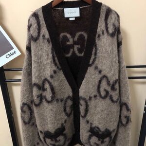 Gucci Women's Beige and Dark Brown Cardigan